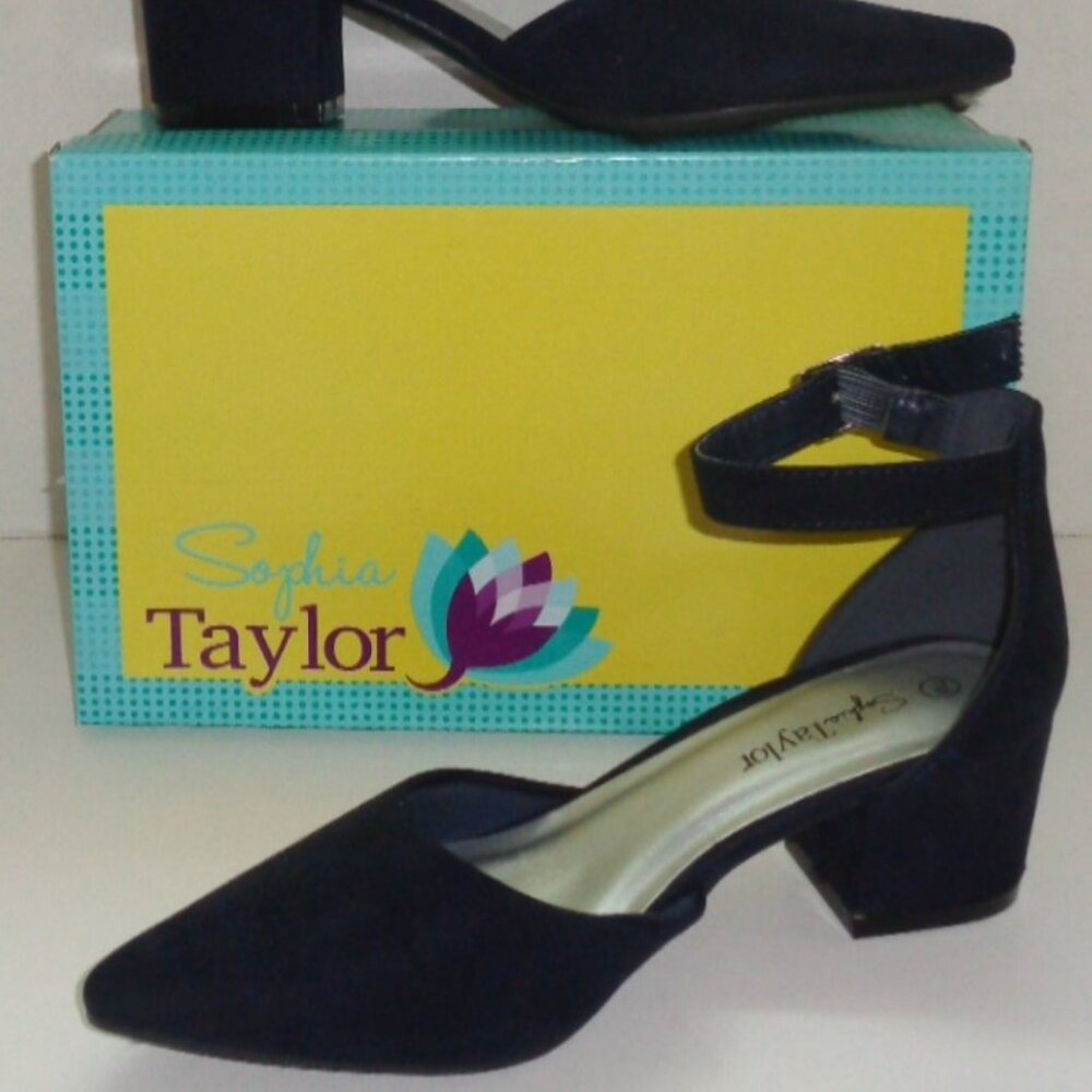 Sophia Taylor Womens 7M Black Shoes Suede Low Heel Ankle Strap
